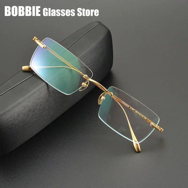 Bobbie Unisex Rimless Square Titanium Eyeglasses 355618 — view 1 | Bobbie at FuzWeb