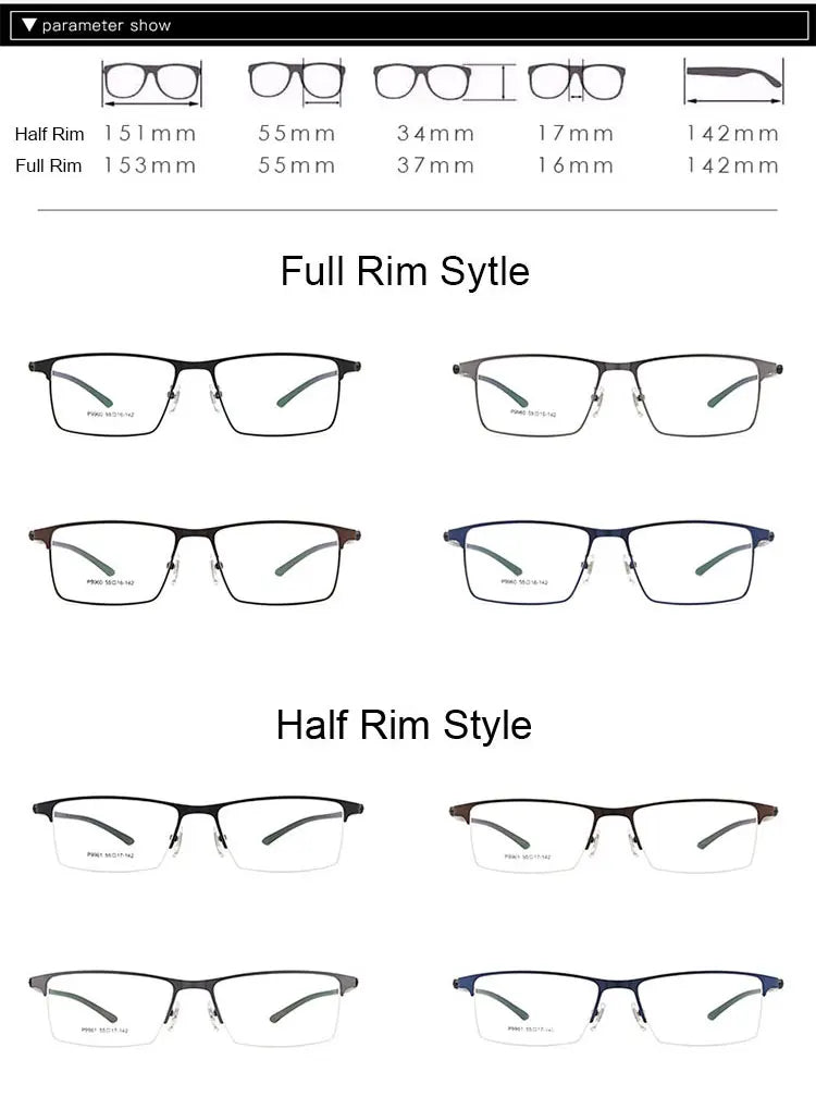 Hotony Men's Full Or Semi Rim Square Tr 90 Alloy Eyeglasses P9960 Full Rim Hotony   