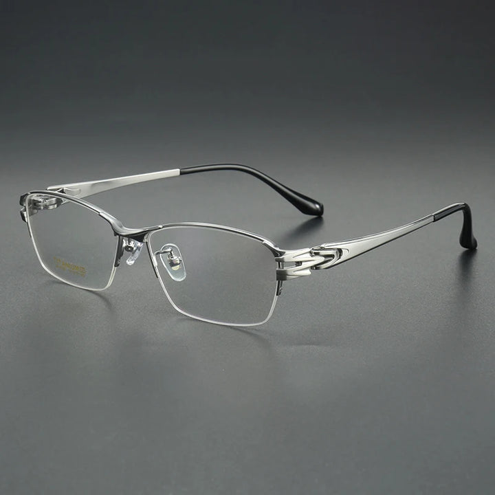 Aror Men's Semi Rim Square Brow Line Titanium Eyeglasses 96156 Semi Rim Aror Silver