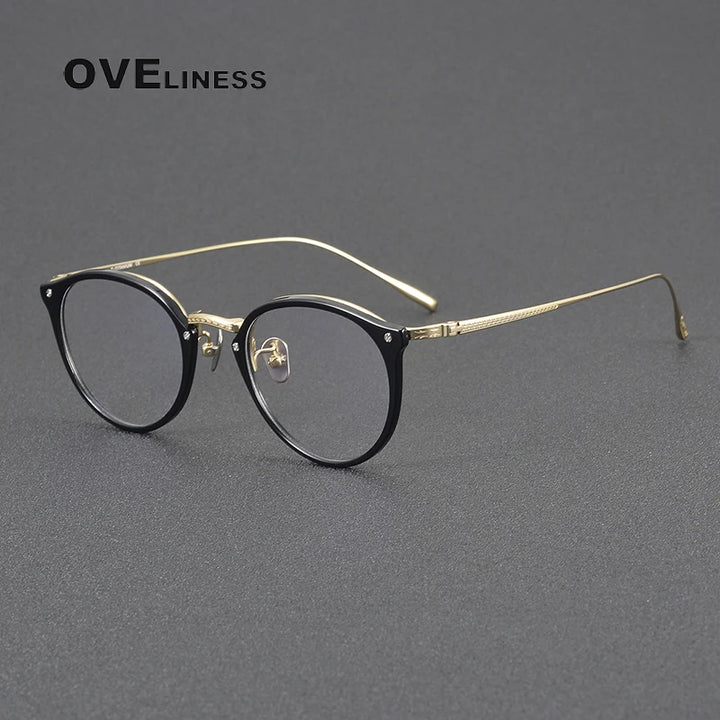 Oveliness Women's Full Rim Round Acetate Titanium Eyeglasses Full Rim Oveliness black gold  