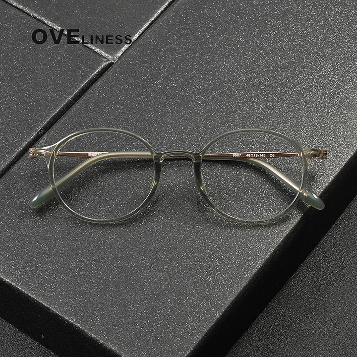 Oveliness Unisex Full Rim Round Acetate Titanium Eyeglasses 8667 Full Rim Oveliness   