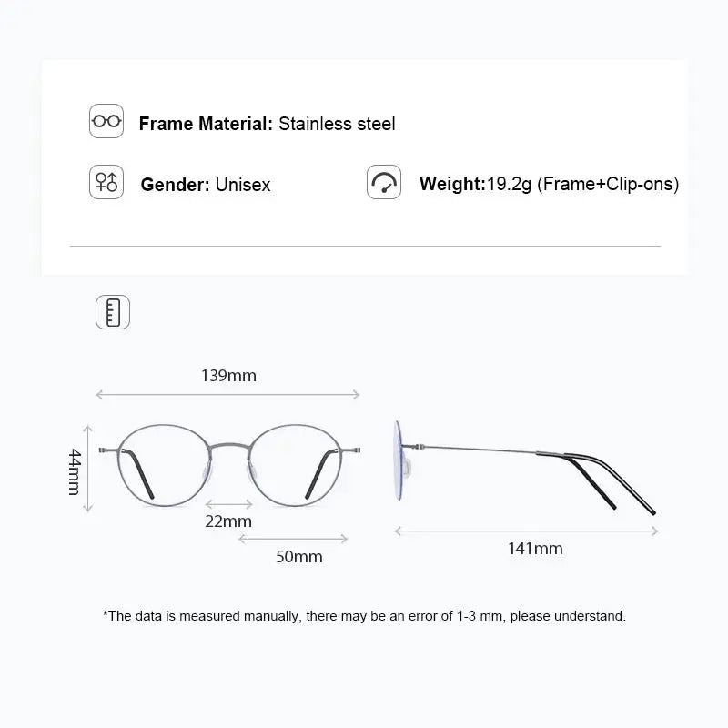 Gmei 790914 Unisex Full Rim Round Steel Frames Clip On Sunglasses FuzWeb