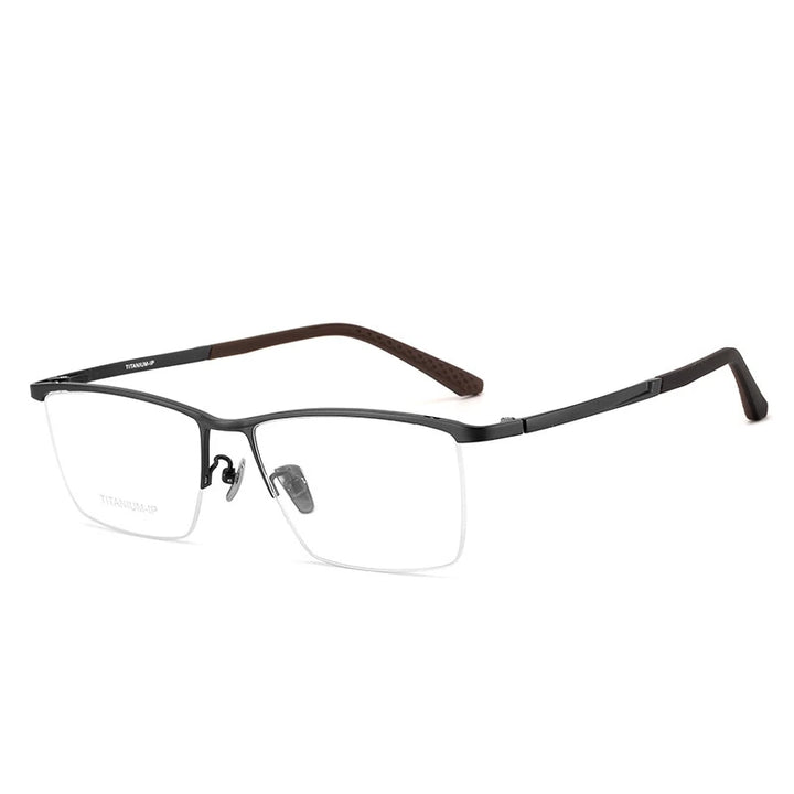 Yimaruili Men's Semi Rim Brow Line Square Titanium Eyeglasses 78103