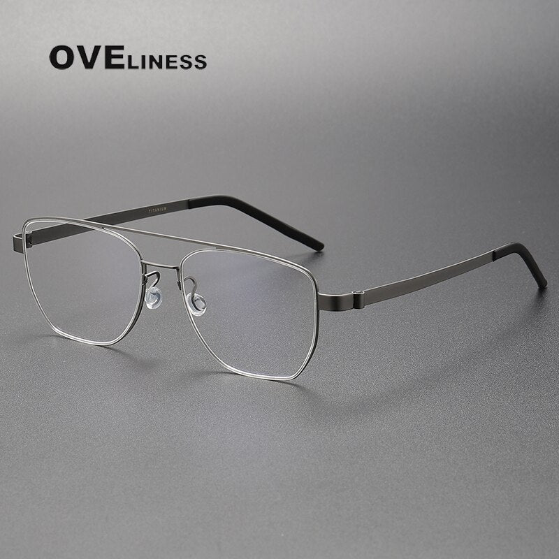 Oveliness Unisex Full Rim Square Double Bridge Titanium Eyeglasses 9622 Full Rim Oveliness gun  