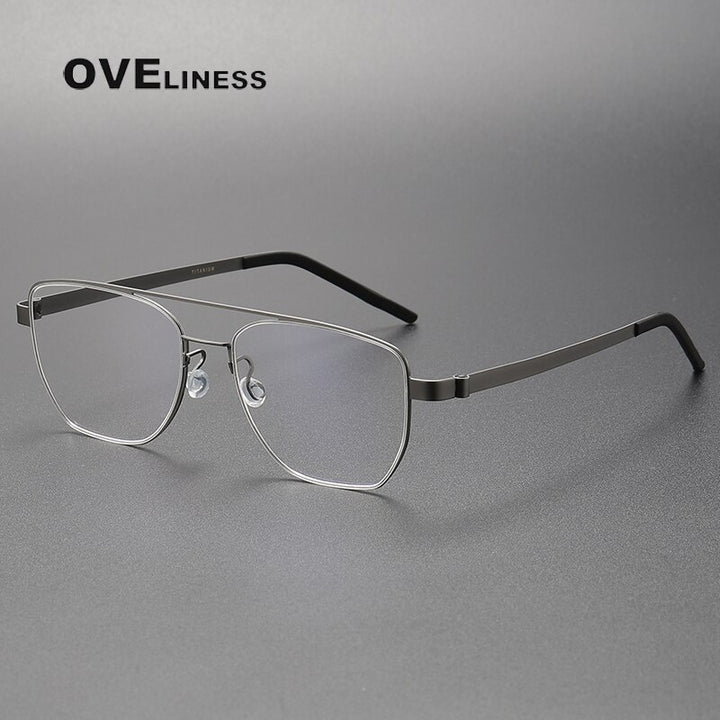 Oveliness Unisex Full Rim Square Double Bridge Titanium Eyeglasses 9622 Full Rim Oveliness gun  