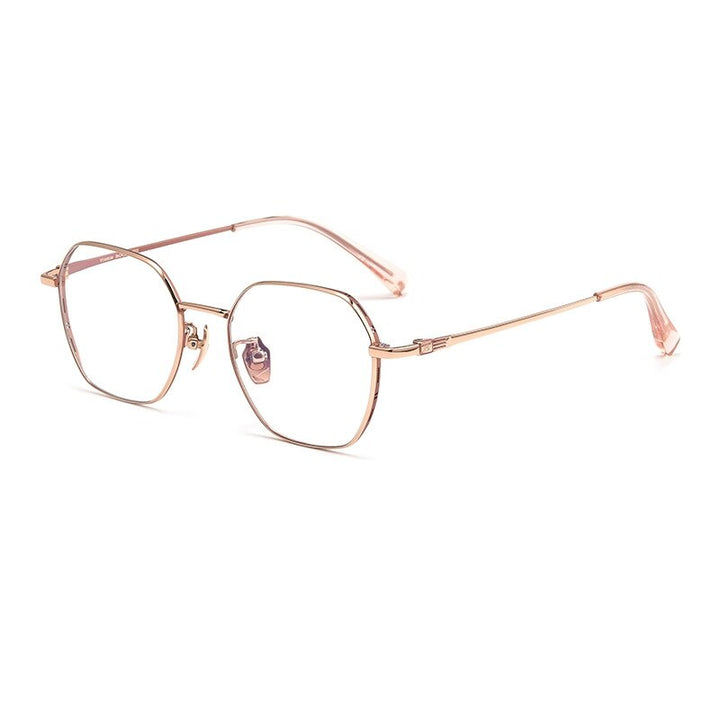 KatKani Unisex Full Rim Small Polygon Titanium Eyeglasses Bv87008 Full Rim KatKani Eyeglasses Pink Rose Gold  