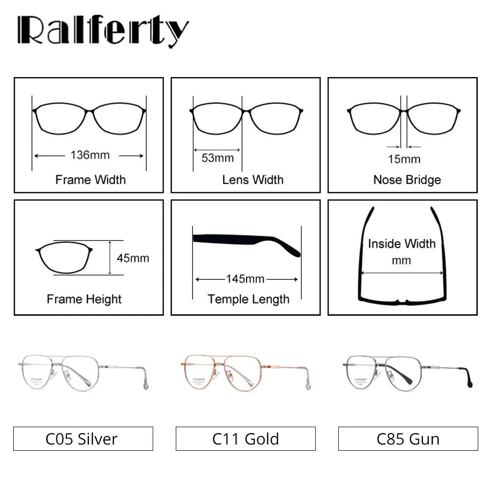 Ralferty Men's Full Rim Polygon Double Bridge Titanium Eyeglasses R629 Full Rim Ralferty   