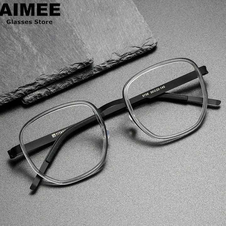 Aimee Unisex Full Rim Square Screwless Titanium Acetate Eyeglasses 9758 Full Rim Aimee   