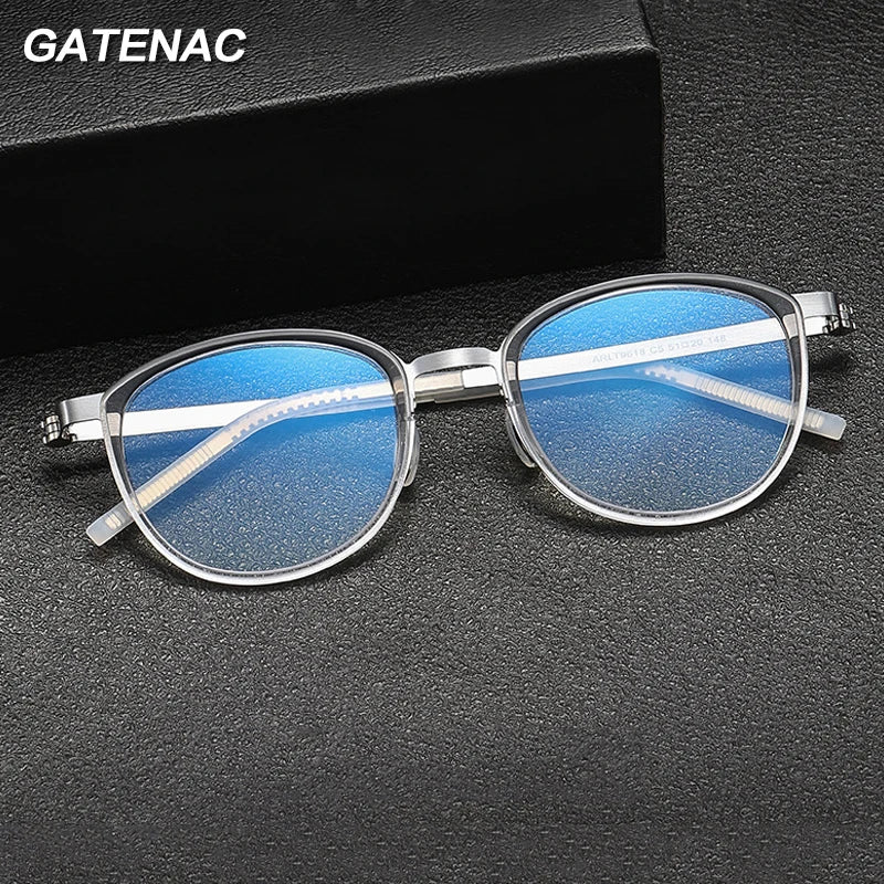 Gatenac Unisex Full Rim Round Acetate Eyeglasses Gxyj-1184 Full Rim Gatenac   