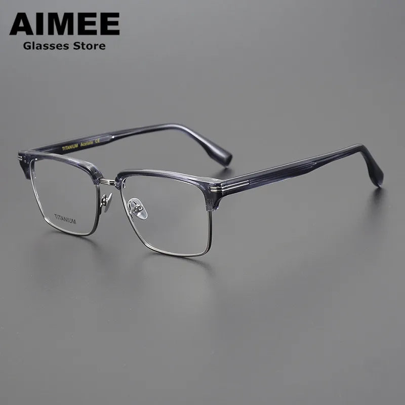 Aimee Unisex Full Rim Polygon Square Titanium Acetate Eyeglasses 6518 Full Rim Aimee Blue-Gun