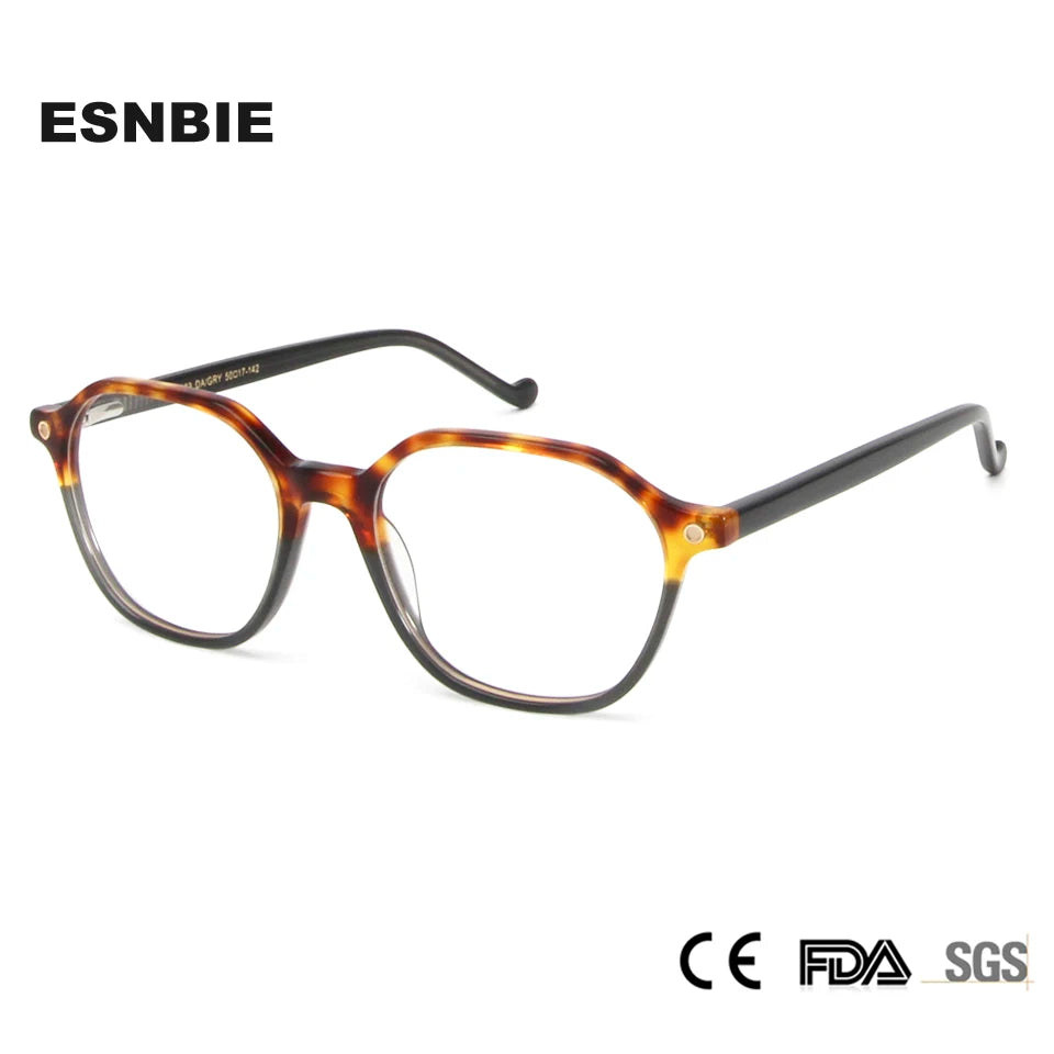 Esnbie Unisex Full Rim Square Polygon Acetate Eyeglasses 62023 Full Rim Esnbie   