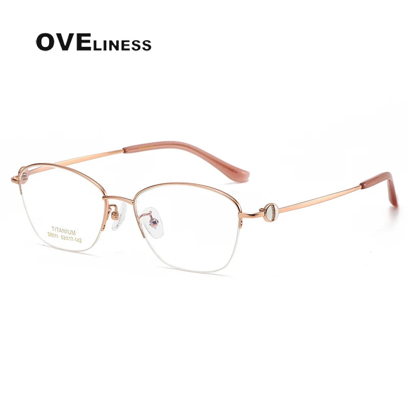 Oveliness Women's Semi Rim Oval Square Titanium Eyeglasses 196011 Semi Rim Oveliness rose gold  