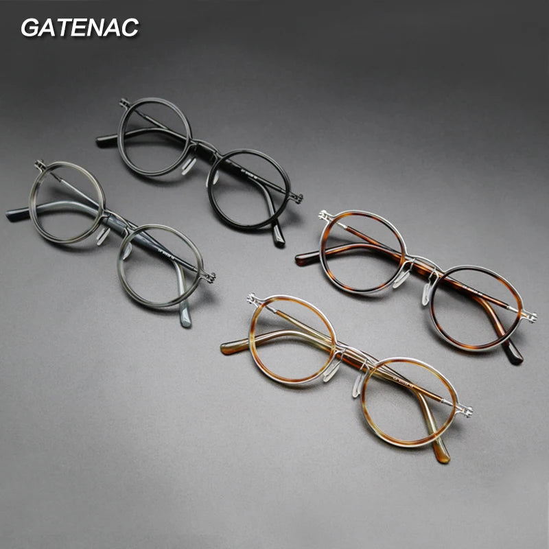 Gatenac Unisex Full Rim Round Acetate Titanium Frame Eyeglasses Gxyj576 Full Rim Gatenac   