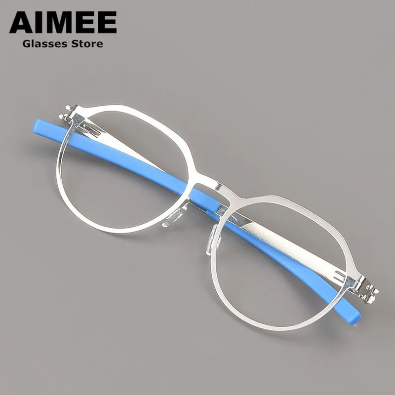 Aimee Women's Full Rim Flat Top Round Screwless Steel Eyeglasses 13420