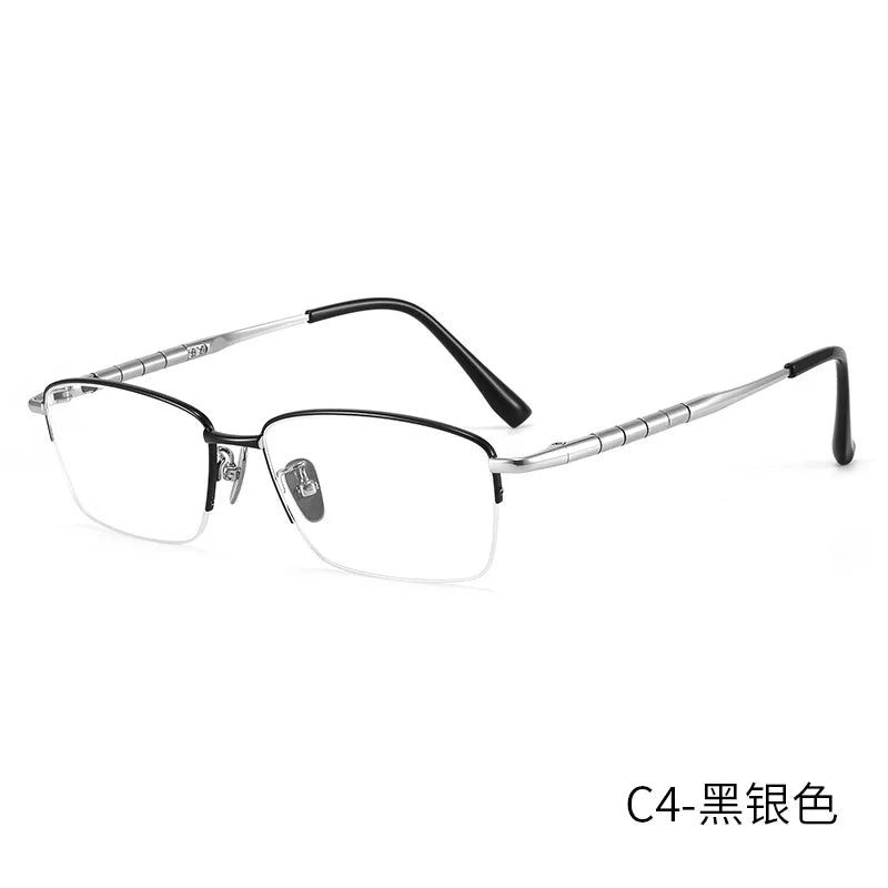 Reven Jate Unisex Semi Rim Square Titanium Eyeglasses 98279 Semi Rim Reven Jate Black-Silver  