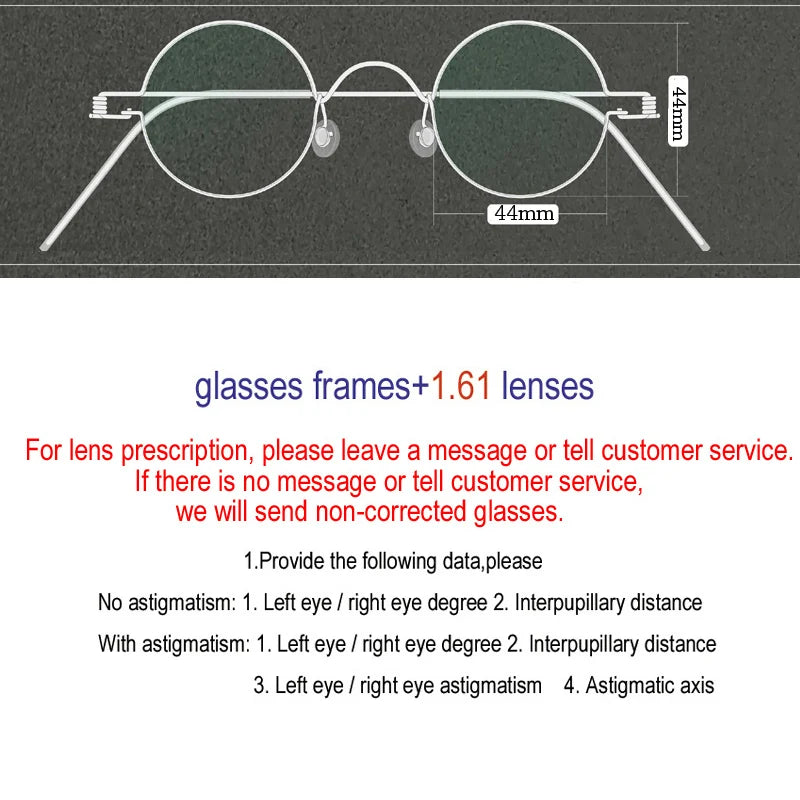 Yujo Unisex Full Rim Round Screwless Stainless Steel Eyeglasses 15032