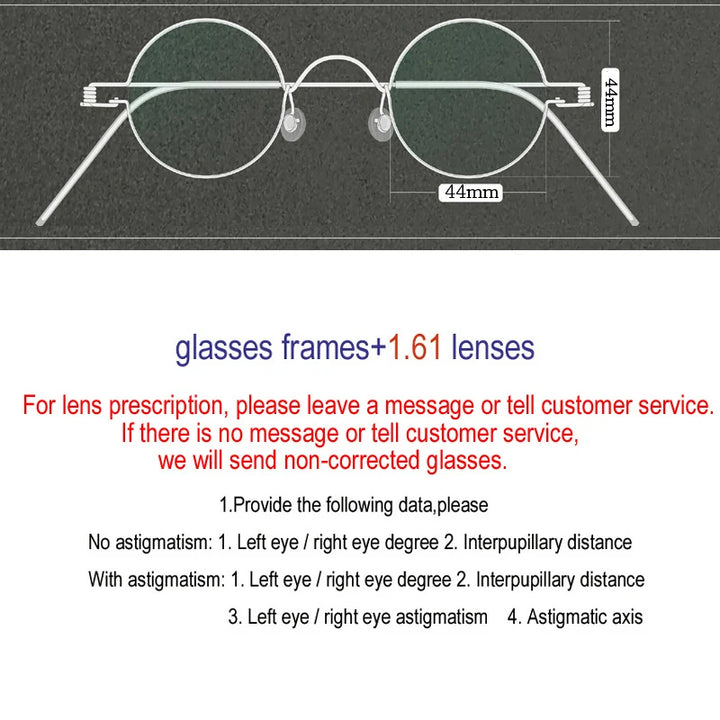 Yujo Unisex Full Rim Round Screwless Stainless Steel Eyeglasses 15032