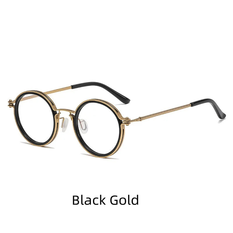 Kocolior Unisex Full Rim Round Acetate Alloy Hyperopic Reading Glasses 10749 Reading Glasses Kocolior Black Gold 0 