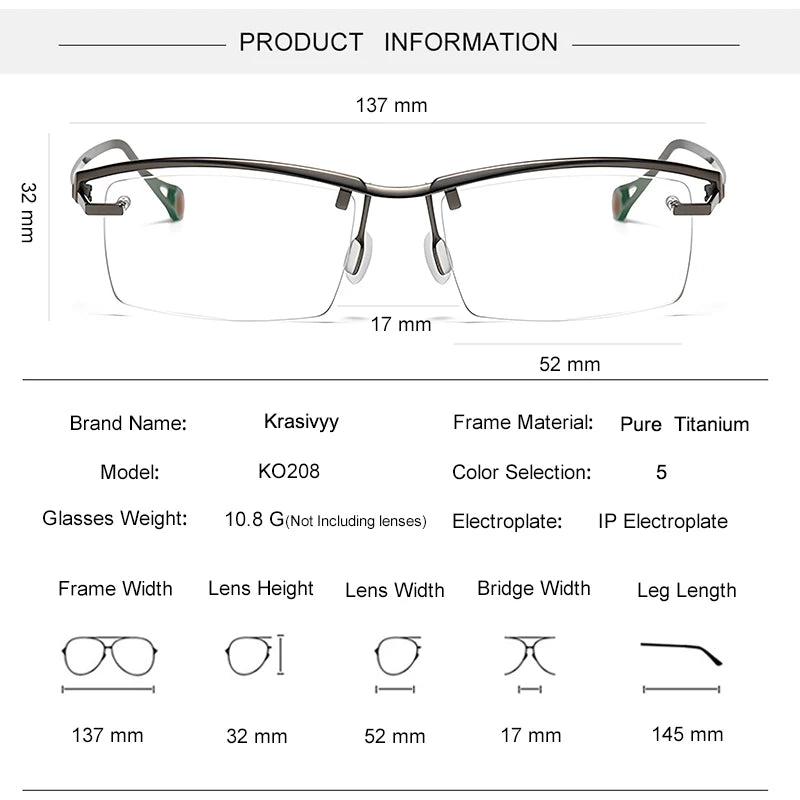 Krasivyy Women's Semi Rim Square Titanium Eyeglasses 90208 Semi Rim Krasivyy