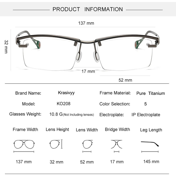 Krasivyy Women's Semi Rimless Square Titanium Eyeglasses 71208