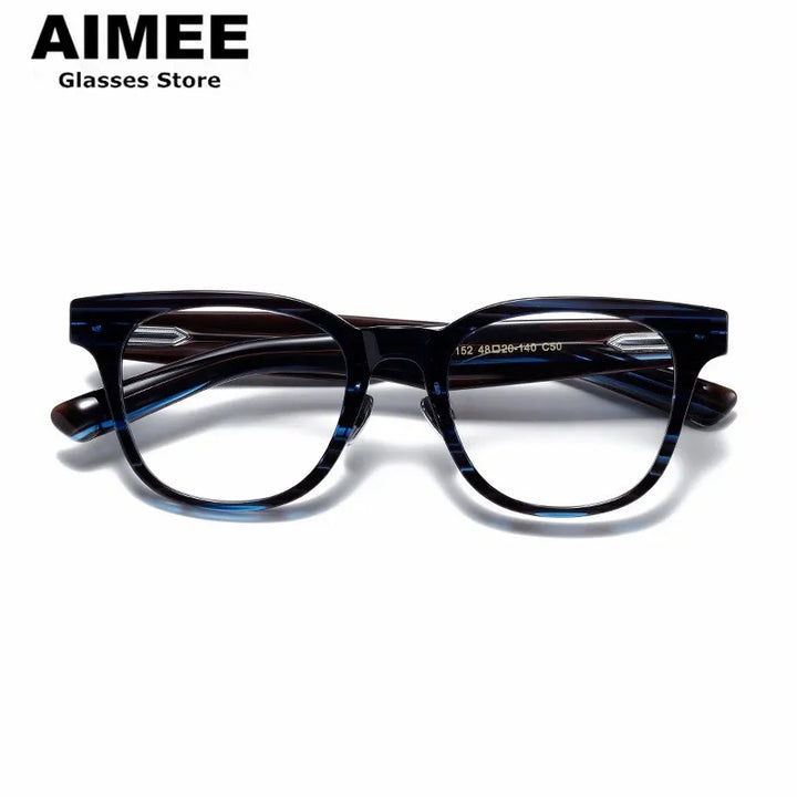 Aimee Unisex Full Rim Square Titanium Acetate Eyeglasses 14152 Full Rim Aimee Blue-Stripes  