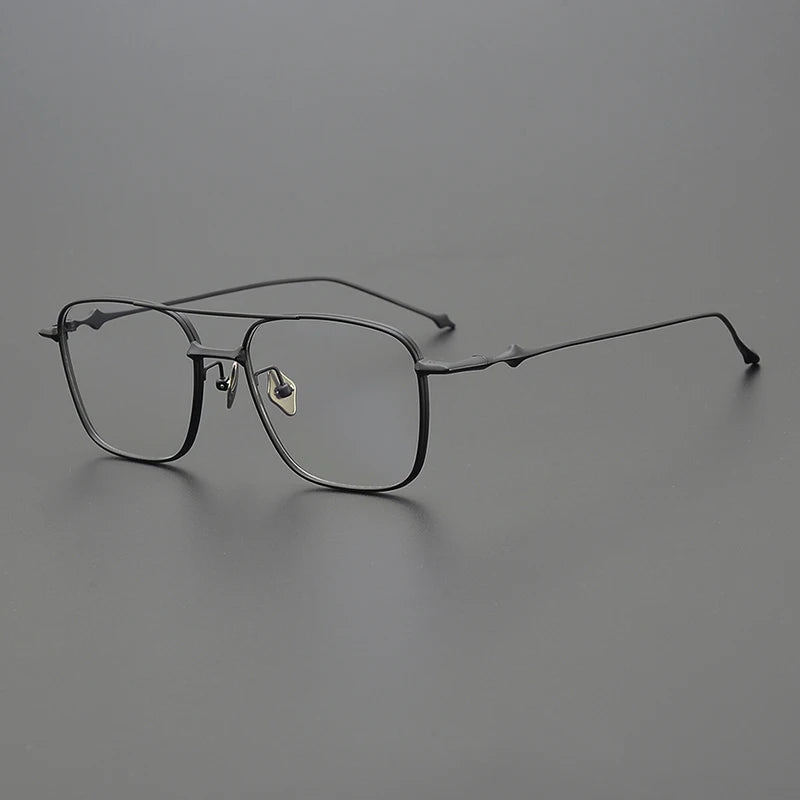 Gatenac Unisex Full Rim Square Double Bridge Titanium Eyeglasses 1496 Full Rim Gatenac Black  