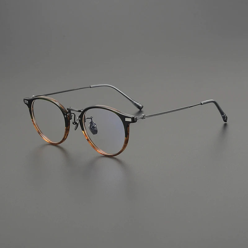 Gatenac Unisex Full Rim Round Acetate Titanium Eyeglasses G8001