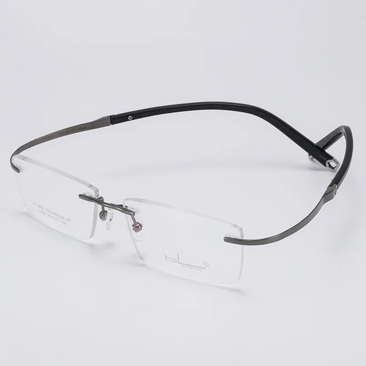 Hdcrafter Unisex Rimless Rectangle Screwless Titanium Eyeglasses 2952 Rimless Hdcrafter Eyeglasses GRAY  