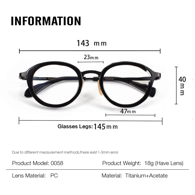 Muzz Unisex Full Rim Oval Square Titanium Acetate Eyeglasses 810058