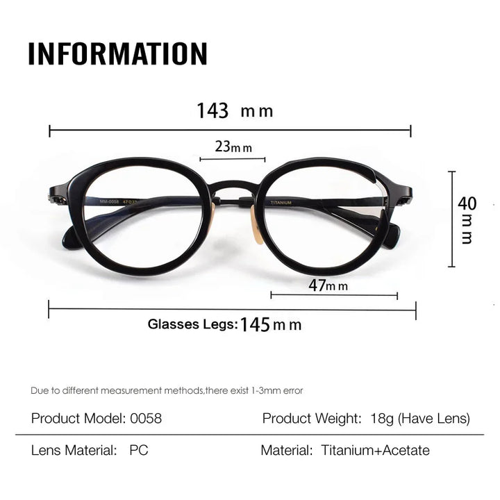 Muzz Unisex Full Rim Oval Square Titanium Acetate Eyeglasses 810058