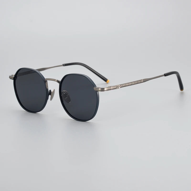 Black Mask Men's Full Rim Titanium Round Polarized Sunglasses 14045 Sunglasses Black Mask Blue Gray-Gray Lens As Shown 