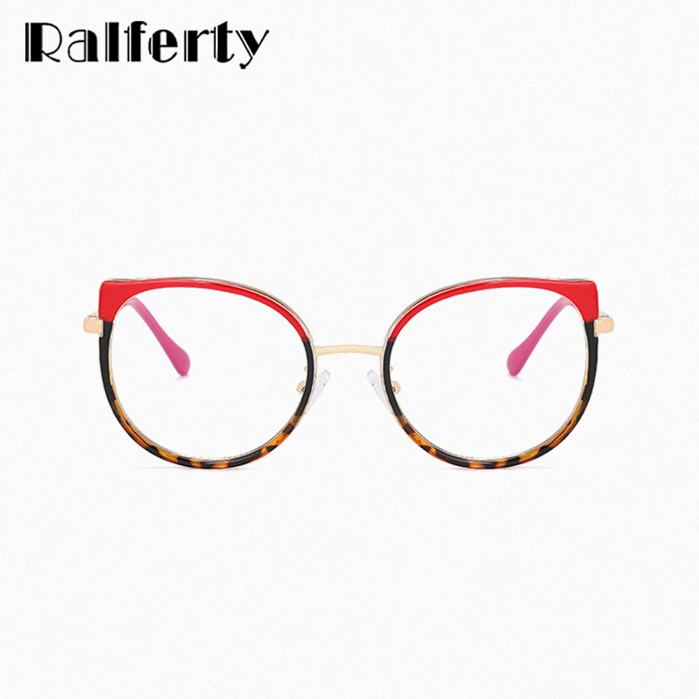 Ralferty Women's Full Rim Round Cat Eye Alloy Acetate Eyeglasses R9769 Full Rim Ralferty   