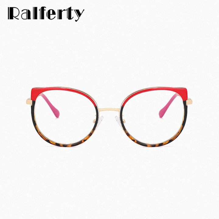 Ralferty Women's Full Rim Round Cat Eye Alloy Acetate Eyeglasses R9769 Full Rim Ralferty   