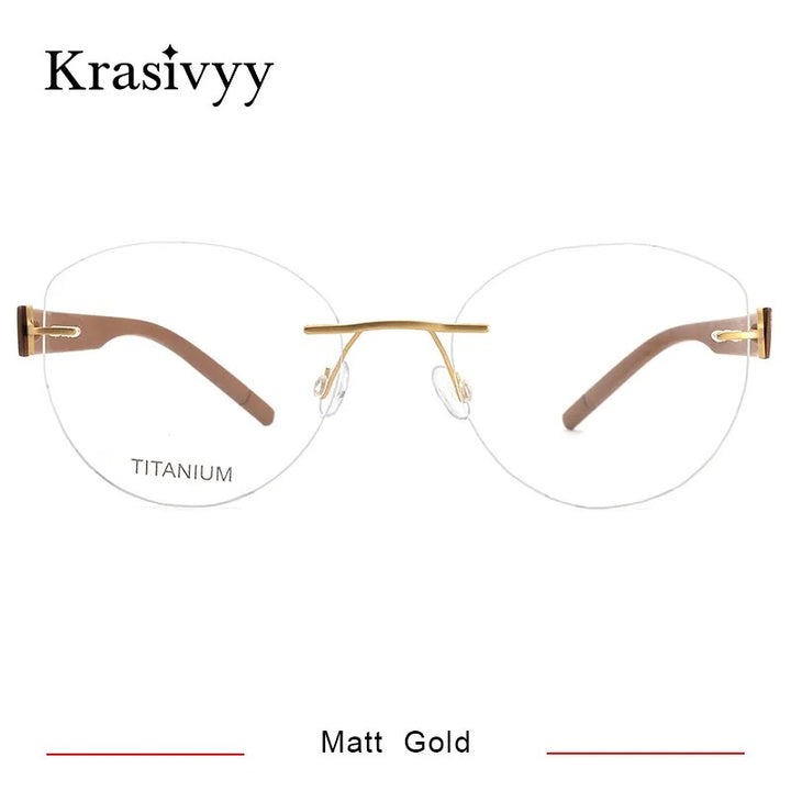 Krasivyy  Women's Rimless Cat Eye Tr 90 Titanium Eyeglasses Kr5535 Rimless Krasivyy Matt Gold CN 