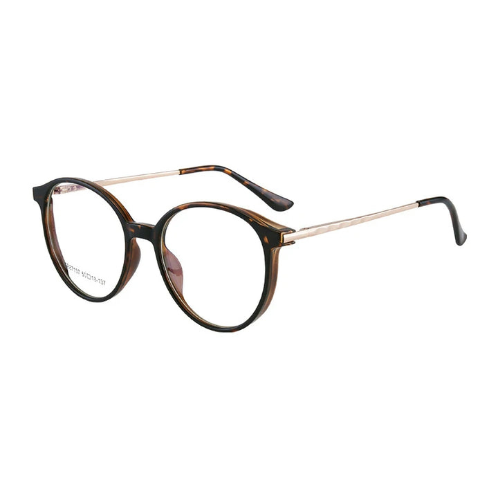 KatKani Unisex Full Rim Round Tr 90 Alloy Eyeglasses 7137 Full Rim KatKani Eyeglasses Leopard  