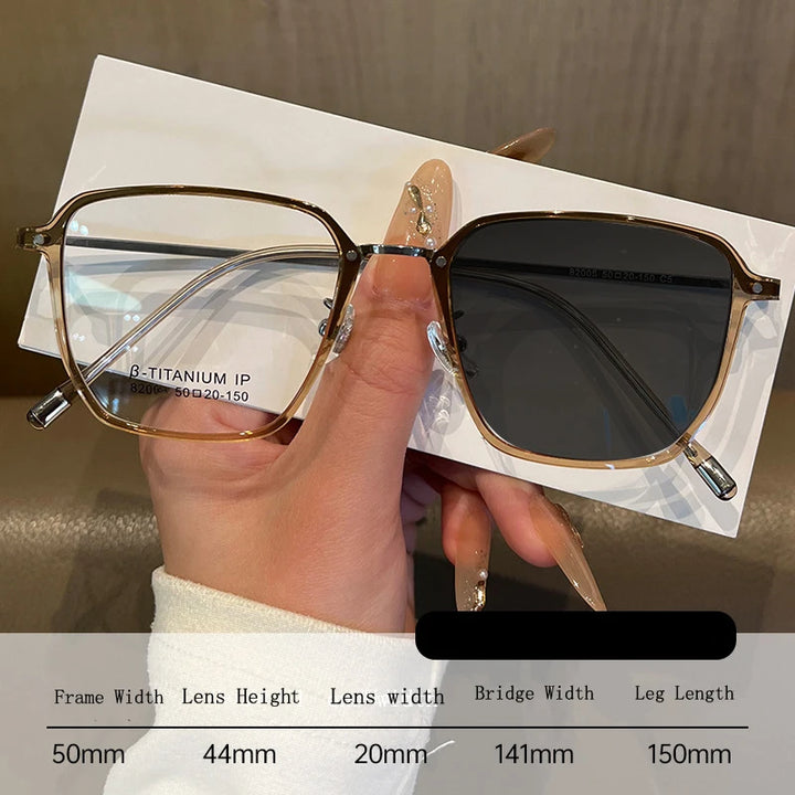 Kocolior Unisex Full Rim Polygon Titanium Photochromic Reading Glasses 82005