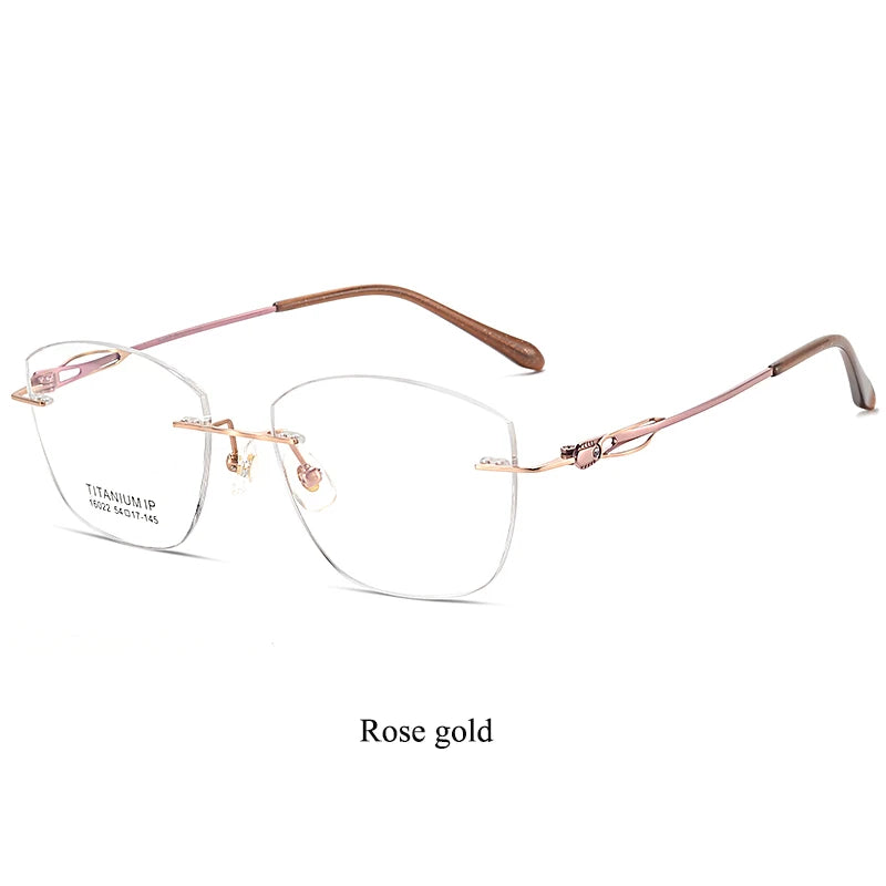 Bclear Women's Rimless Square Cat Eye Titanium Eyeglasses 416022 Rimless Bclear Rose Gold