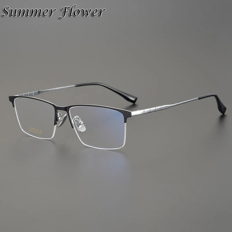Summer Flower Men's Semi Rim Square Titanium Eyeglasses 91045