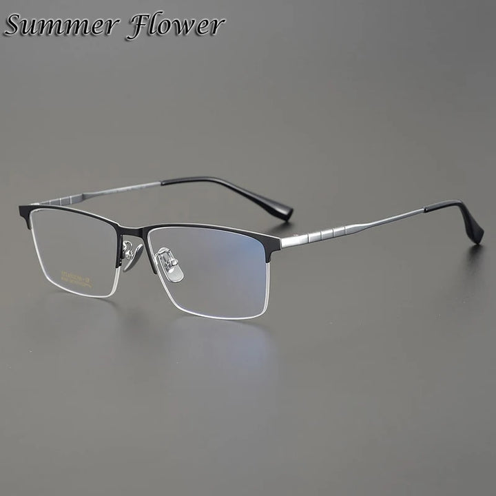 Summer Flower Men's Semi Rim Square Titanium Eyeglasses 91045