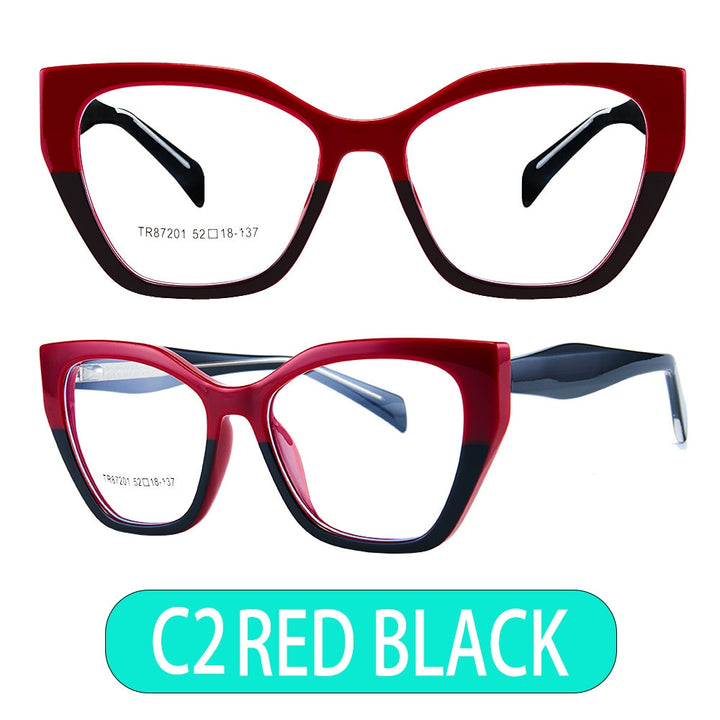 CCspace Unisex Full Rim Square Acetate Eyeglasses 56455 Full Rim CCspace C2RedBlack  