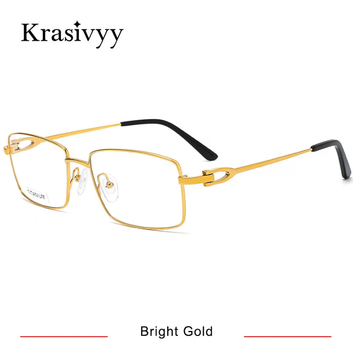 Krasivyy Men's Full Rim Oversized Square Titanium Eyeglasses 20369 Full Rim Krasivyy Bright Gold