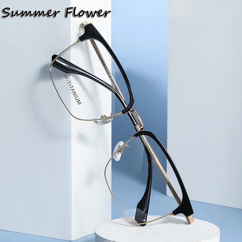 Summer Flower Unisex Full Rim Square Titanium Acetate Eyeglasses 98601 Full Rim Summer Flower