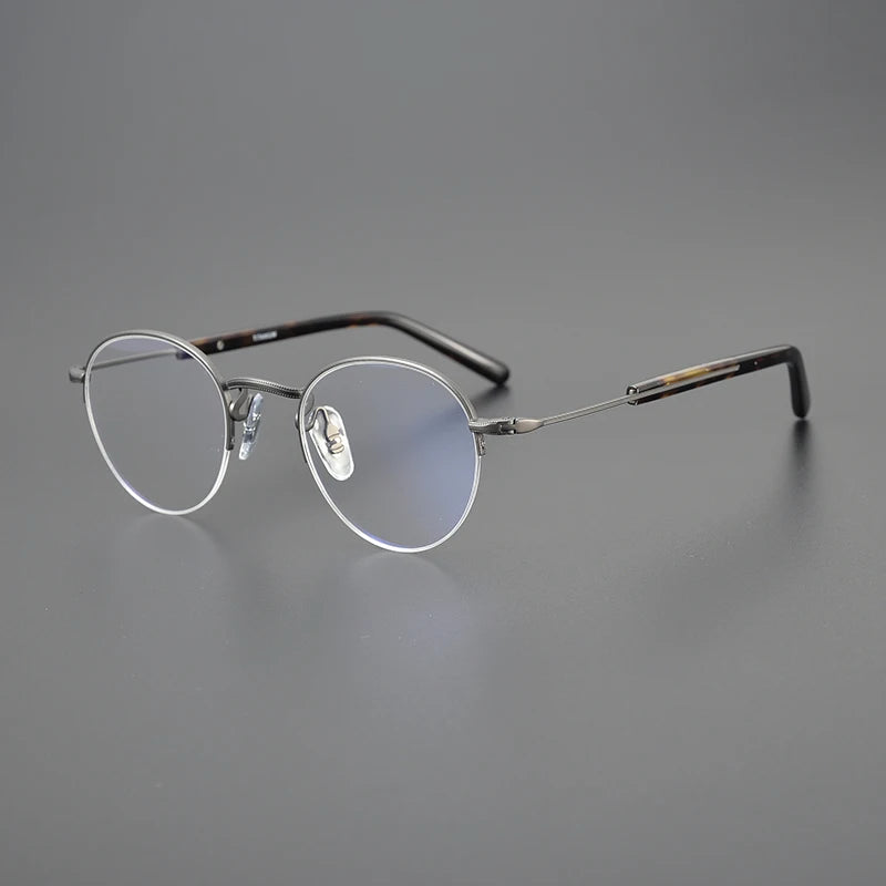 Black Mask Unisex Semi Rim Oval Round Titanium Eyeglasses 517110
