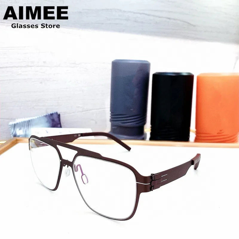 Aimee Men's Full Rim Big Square Double Bridge Steel Eyeglasses 55145