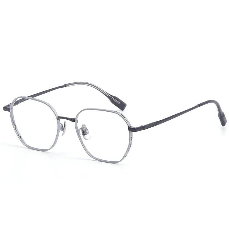 Aror Unisex Full Rim Flat Top Polygon Titanium Eyeglasses 42092 Full Rim Aror C2