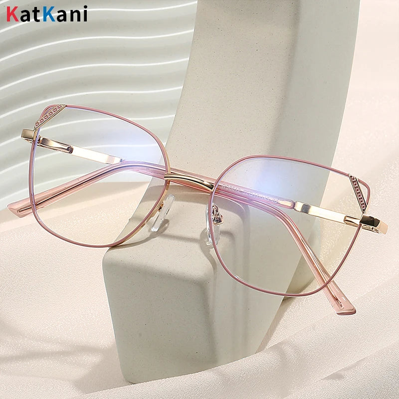 KatKani Women's Full Rim Square Cat Eye Alloy Eyeglasses 8612 Full Rim KatKani Eyeglasses   