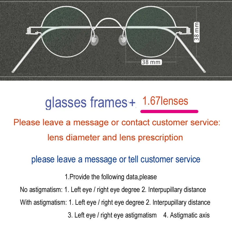 Yujo Unisex Full Rim Round Screwless Stainless Steel Eyeglasses 15032