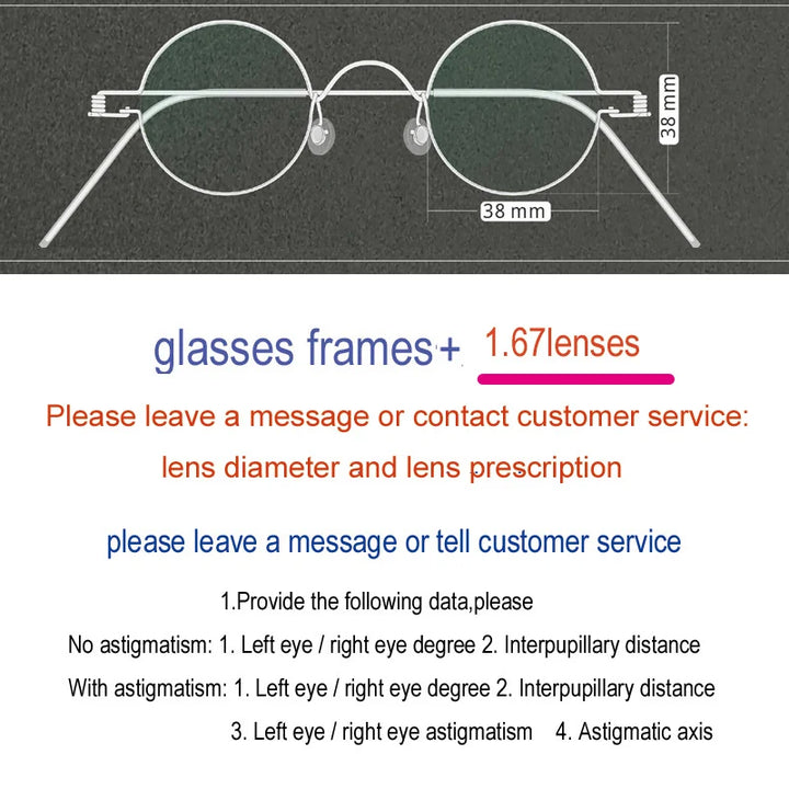 Yujo Unisex Full Rim Round Screwless Stainless Steel Eyeglasses 15032