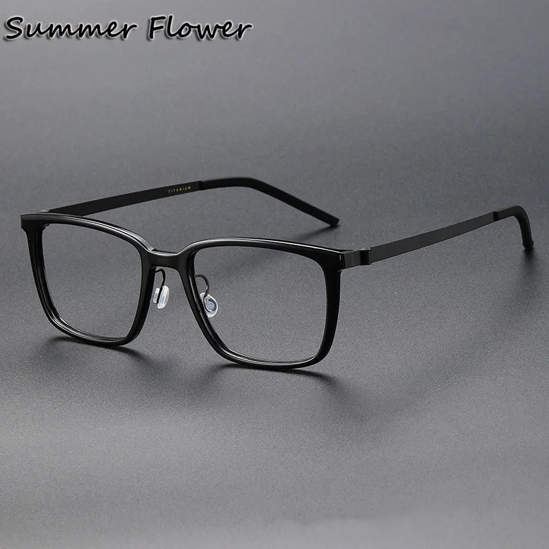 Summer Flower Women's Full Rim Square Acetate Titanium Eyeglasses 18217