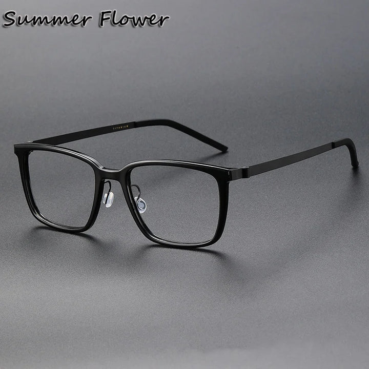 Summer Flower Women's Full Rim Square Acetate Titanium Eyeglasses 18217